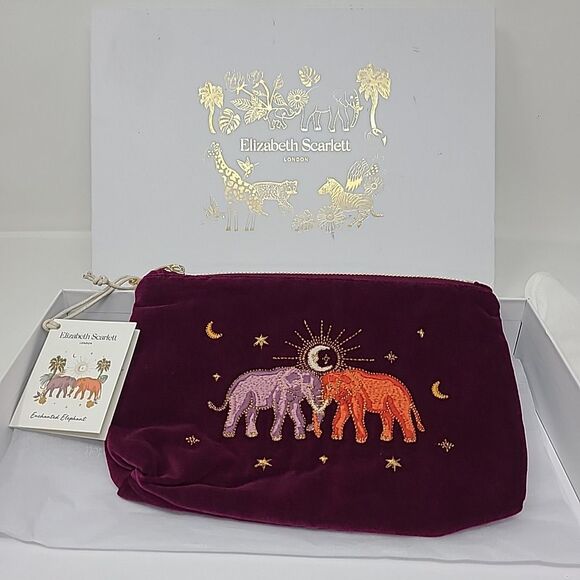 Elizabeth Scarlett London Velvet Mini Pouch Enchanted Elephant New in Box - Picture 1 of 7